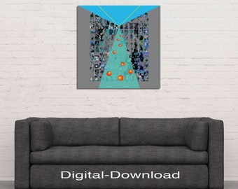 Download “Clear the ring!” square, green, blue, gray, abstract mural, digital image by Kunst1Art