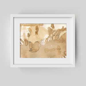 Mural - Coffee Painting & Ink Drawing, People, Lines, Faces, Stains, Beige... directly from the artist Holger Barghorn Onlineshop