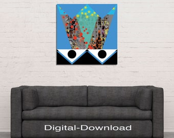 Download “Clear the ring!” enchanting, magical, colorful mural with crown, eyes/wheels... by Kunst1Art / Holger Barghorn