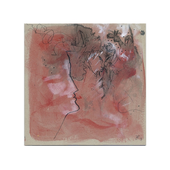 Original 20/20 Bild (rot/rötlich) Kunst Malerei, Rohrfederzeichnung, Tusche Zeichnungen, Bilderserie Unikat