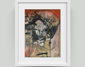 Mural Portrait "The Obsessed Lover" - Original Painting Drawing / Sold directly by the artist Holger Barghorn - Artshop online