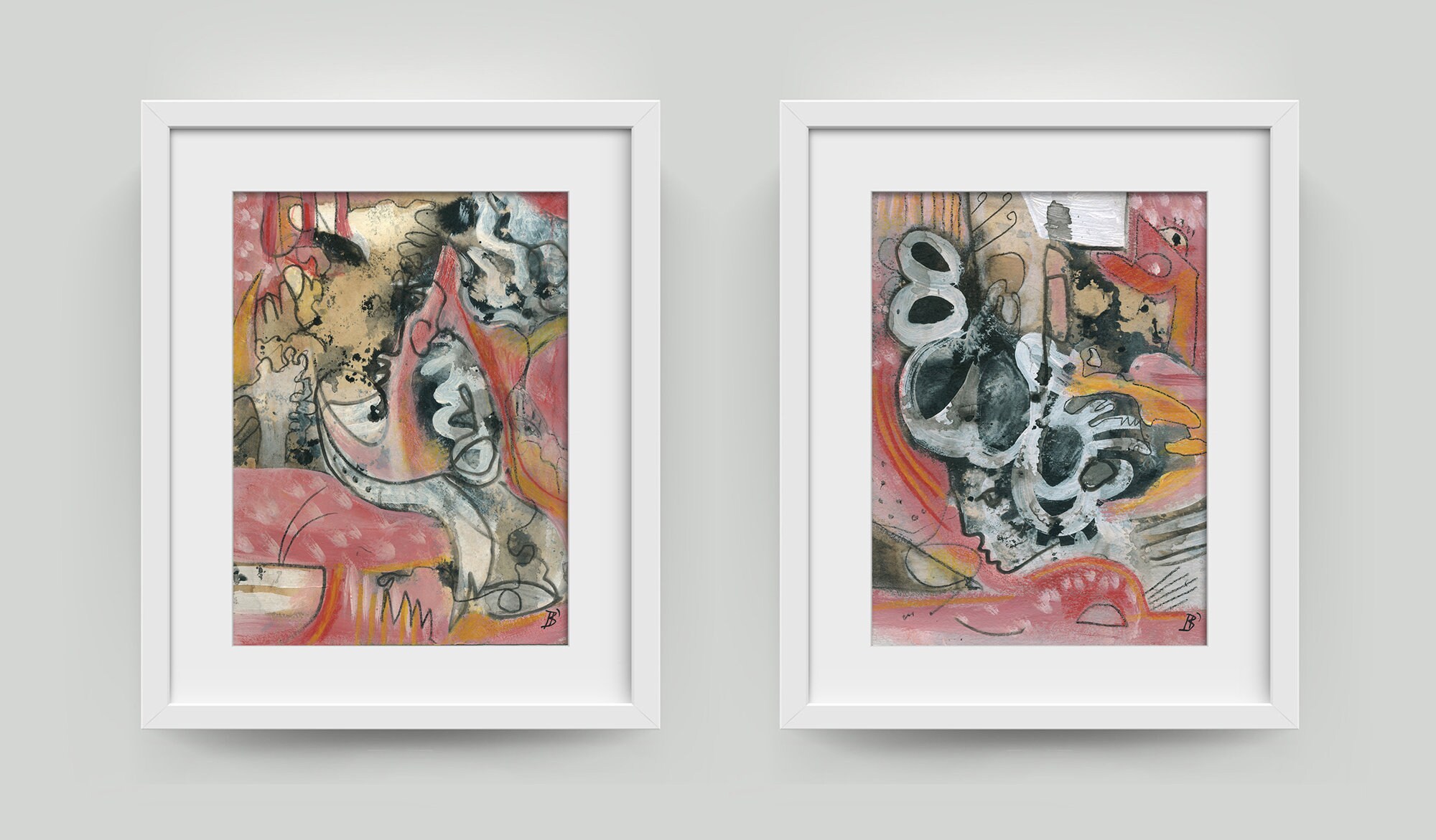 Gemälde, Diptychon abstrakt / Originale Malerei-Zeichnung - Wandbilder - Unikate direkt online vom Künstler Holger Barghorn kaufen - Webshop