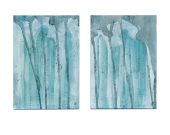 Gemälde 2x DIN A5  (2x 8,27/5,85 inch) "Eisskulpturen oder: Die Gefahren-Wanderung" Original Diptychon