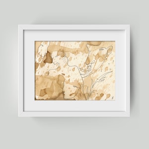 Mural - Coffee Painting & Ink Drawing, People, Lines, Faces, Stains, Beige... directly from the artist Holger Barghorn Onlineshop