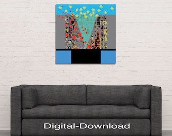 Download "Manege frei!" Zauberei aus dem Zylinder, farbenfroh buntes Wandbild, abstraktes Digitalbild von Kunst1Art / Holger Barghorn