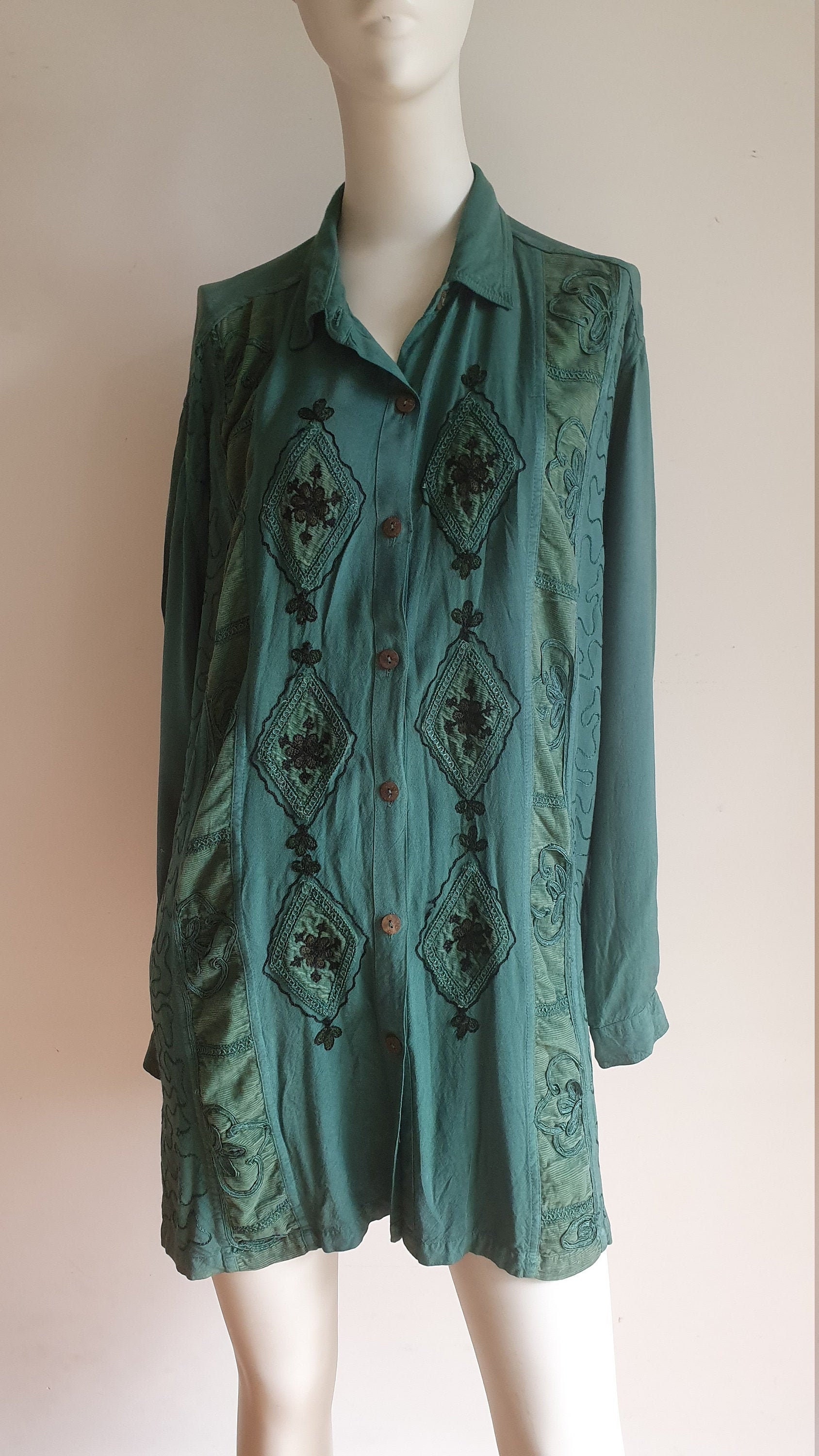 Stunning dark green embroidered and appliqued patterned blouse  etsy Stunning dark green embroidered and appliqued patterned blouse  etsy