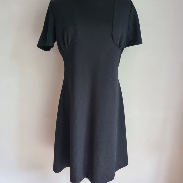 Classic Black True Vintage 1960's Mod A-line Mini Dress with Gathered Bust Detail.