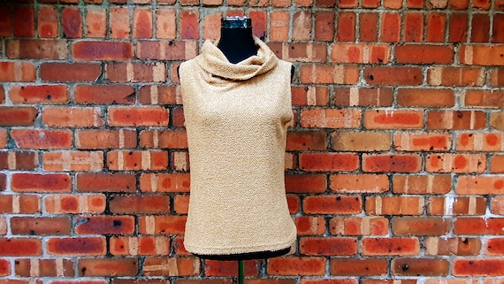 Neutral Beige 1990's Top with Fluffy Tinsel Knit S