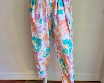 High Waisted Vintage 1980's Pastel Fun Floral Summer Pants