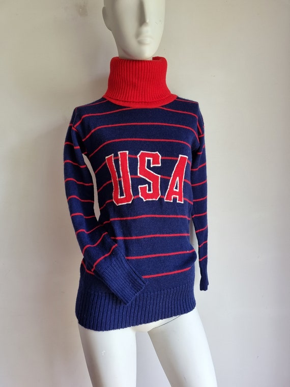 Vintage USA Turtleneck Stripe Knit Pure Wool Cher… - image 2