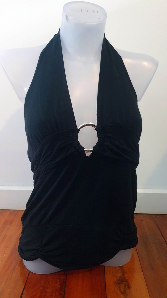 Plunge Neckline Black and Silver Halterneck with S