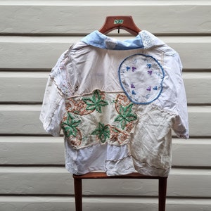 Chosen Stranger Handmade Upcycled Linens Patchwork Cropped Blouse Shirt &lt;3 One of A Kind, Recycled Fabric, Made in Aus &lt;3 Sustainable