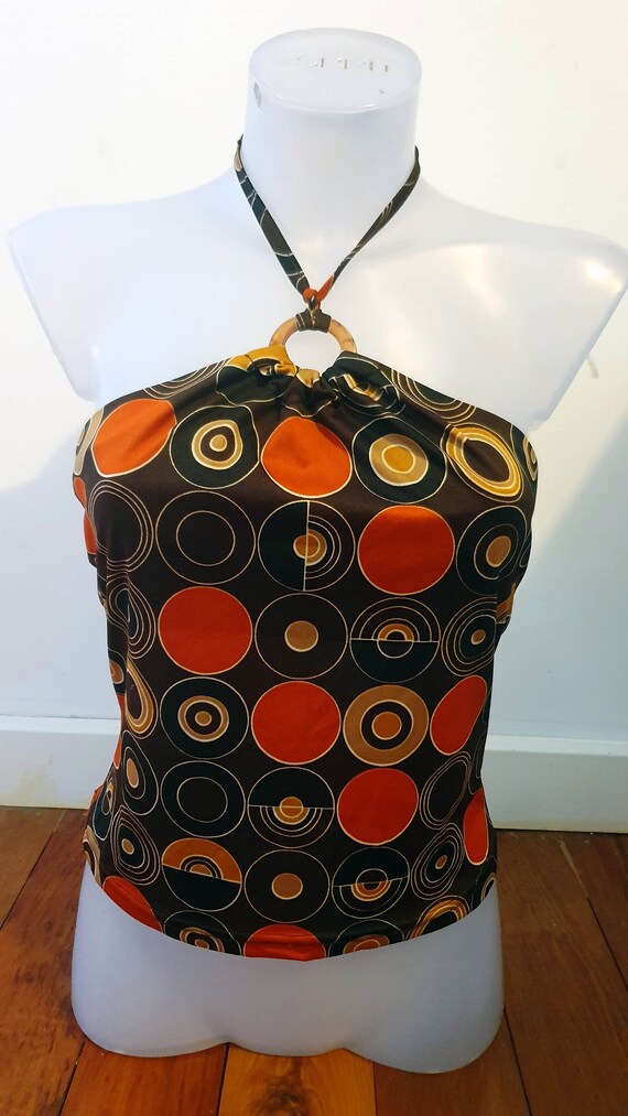 Mod Style Groovy Stretch Brown and Orange Halterne