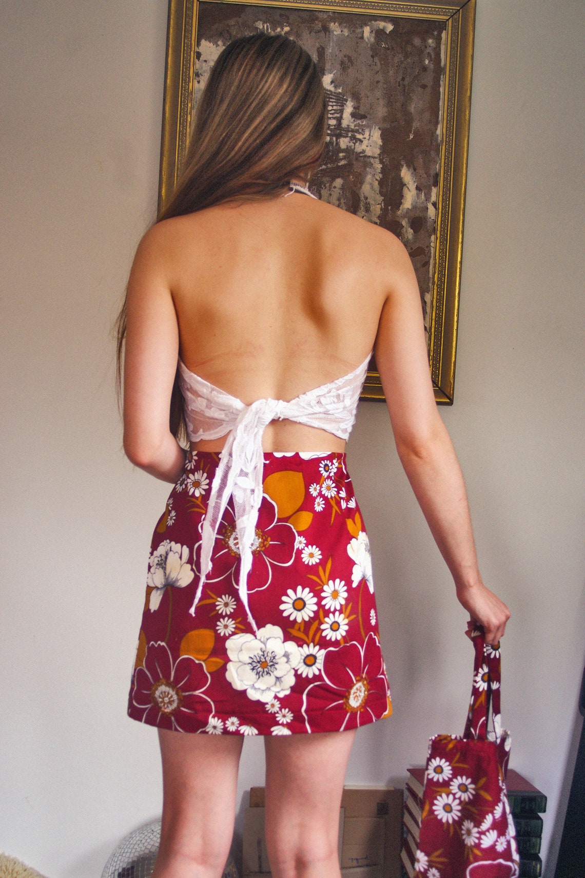 Mary Mini Skirt Burgundy Floral Personality Crisis Collection Handmade ...