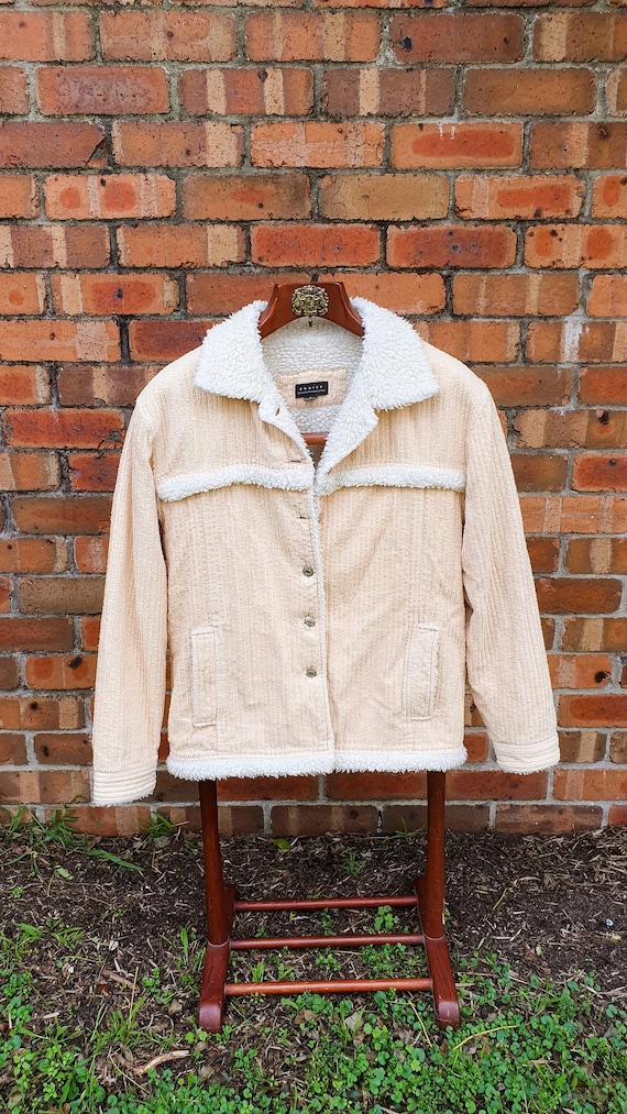 1990's Beige Corduroy and Fleece Lined Square Cut