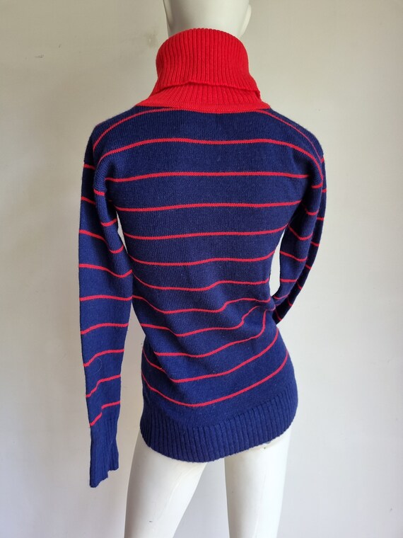 Vintage USA Turtleneck Stripe Knit Pure Wool Cher… - image 4