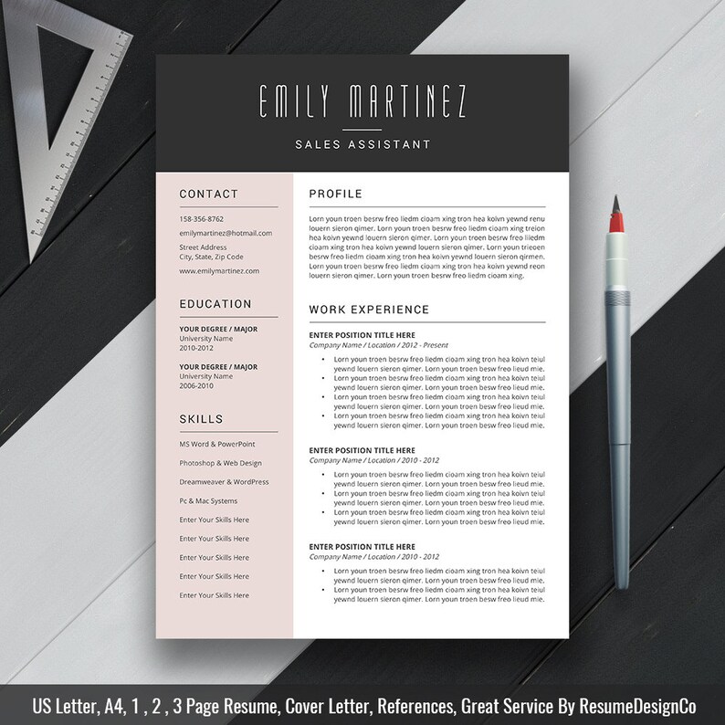 Creative Resume Template 2019 Cover Letter Cv Template Us Etsy