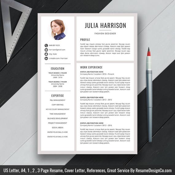 modern resume template resume design cover letter office etsy