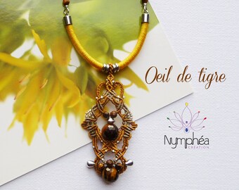 Necklace "Lea" (Tiger eye) - jewelry water lily fine macrame