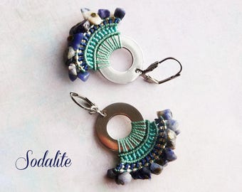 Earrings "Sodalite" - water lily fine macrame jewelry