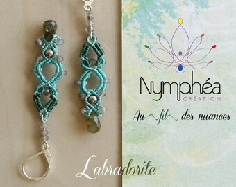 Earrings "Labradorite" - water lily fine macrame jewelry