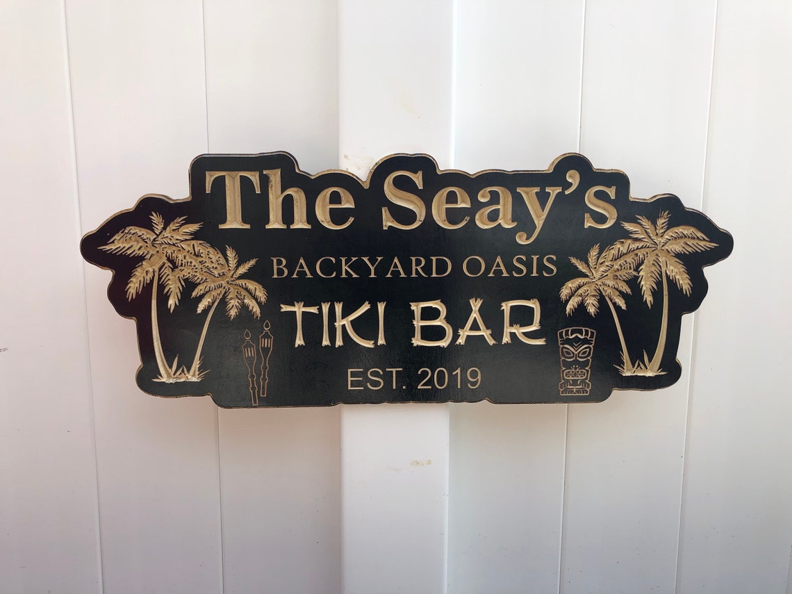 Tiki bar sign Bar Decor Outdoor Backyard Sign Wood Etsy