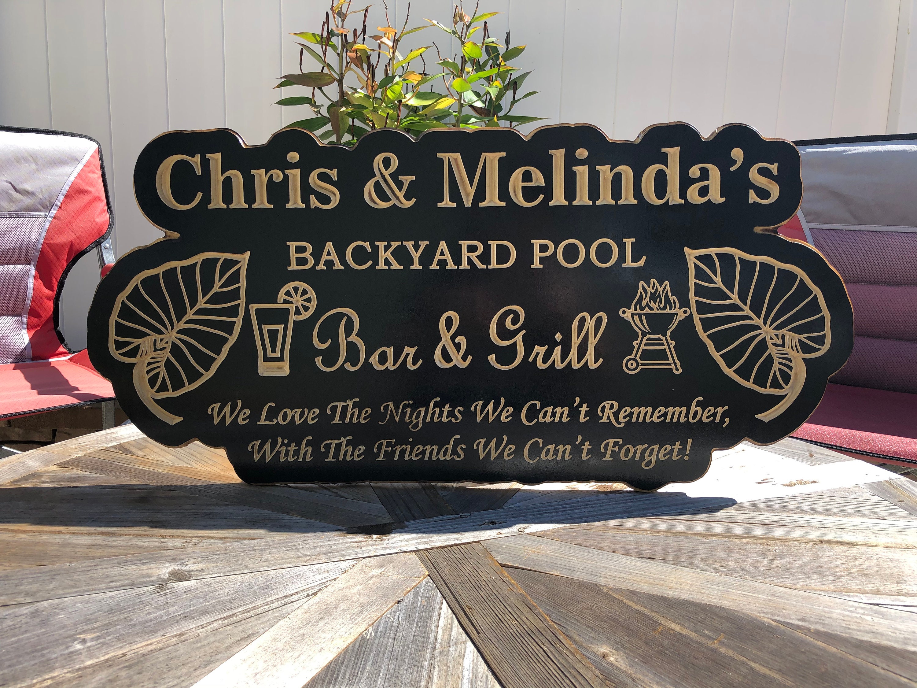 Backyard Sign Wood Engraved Bar & Grill Sign Personalized Etsy
