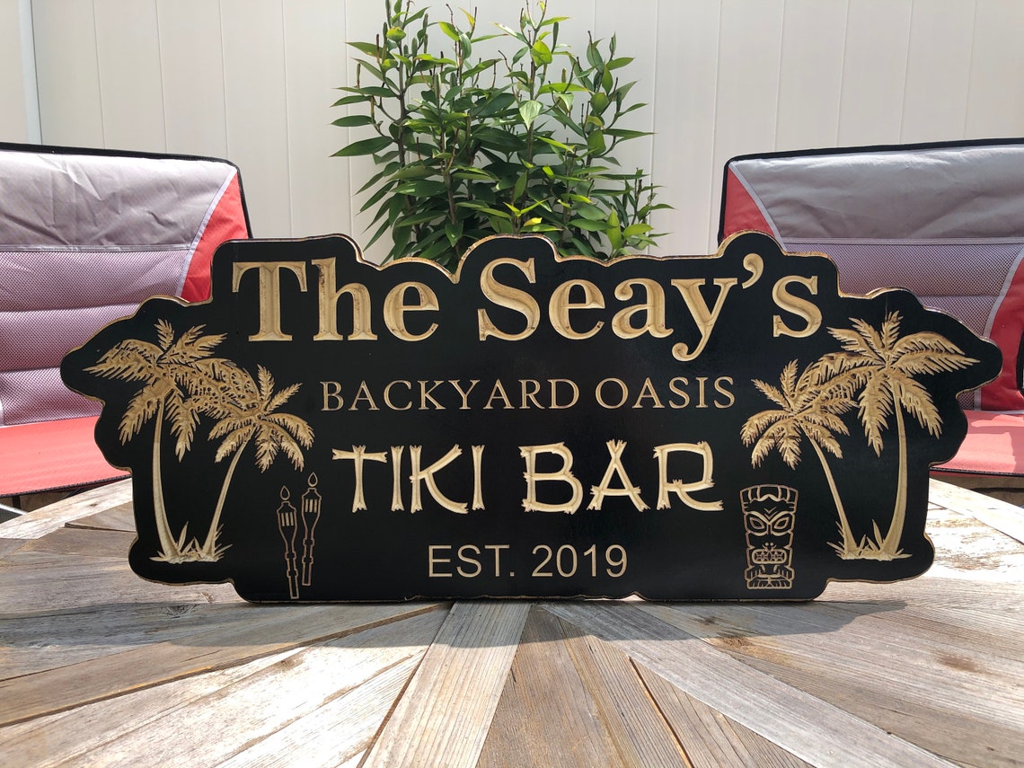 Tiki bar sign Bar Decor Outdoor Backyard Sign Wood Etsy