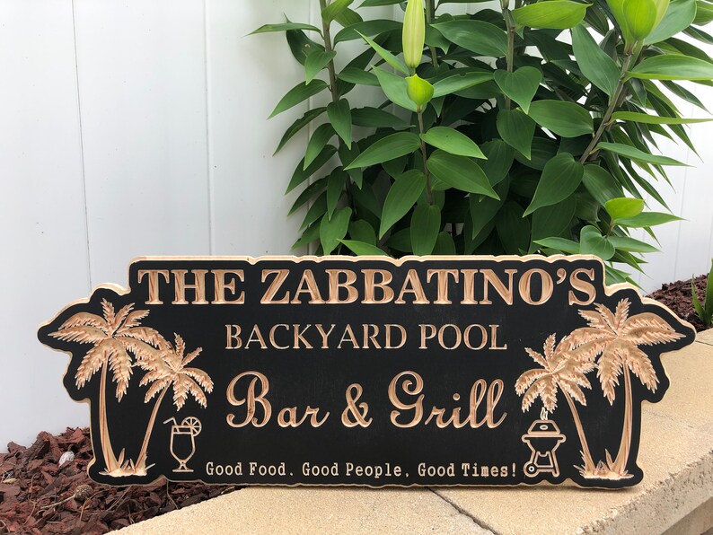 Backyard Sign Backyard Pool Sign Engraved Bar & Grill Sign Etsy Italia