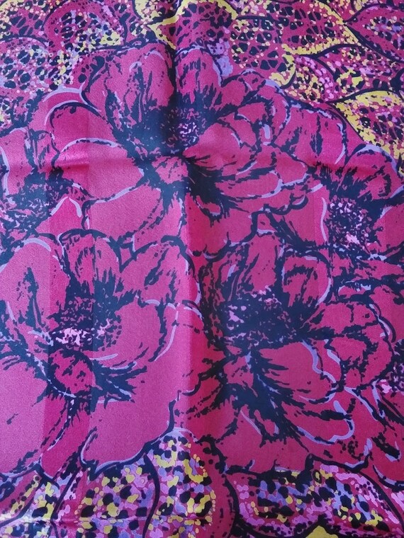 Lanvin silk scarf with bold sizzling florals, 80s… - image 4