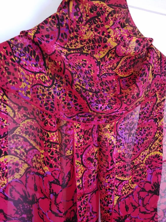 Lanvin silk scarf with bold sizzling florals, 80s… - image 3