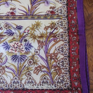 Oscar de la Renta silk scarf, fall botanical with Asian flair, early 80s // American designer, fringed, warm colours, intricate print