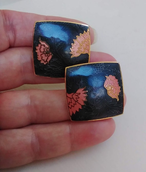 Nuri cloisonné stud earrings, Art Deco style 80s … - image 2