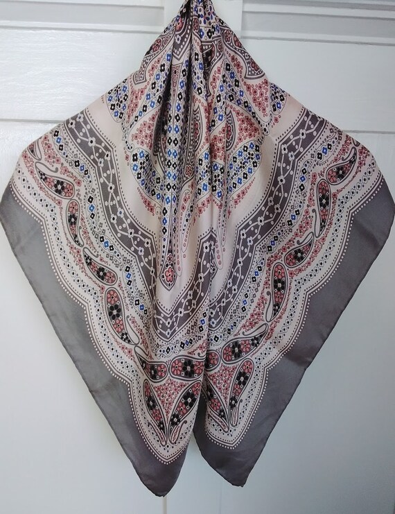 Echo silk scarf with funky floral paisley, 70s //… - image 1