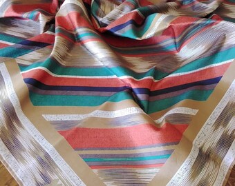 Jim Thompson silk scarf, Thai silk, vintage 70s // American designer, high quality Thai silk, textured stripe, earth tones, 1970s
