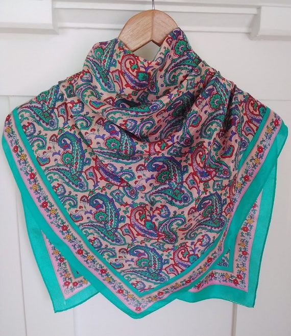 Vivid paisley silk scarf, vintage 80s by Specialt… - image 1