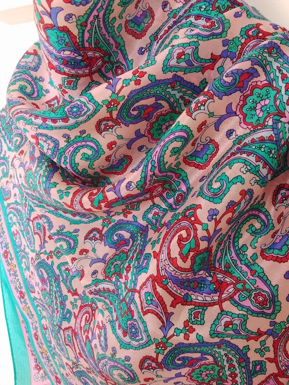 Vivid paisley silk scarf, vintage 80s by Specialt… - image 2