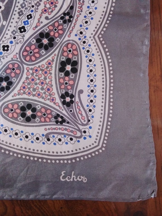 Echo silk scarf with funky floral paisley, 70s //… - image 3