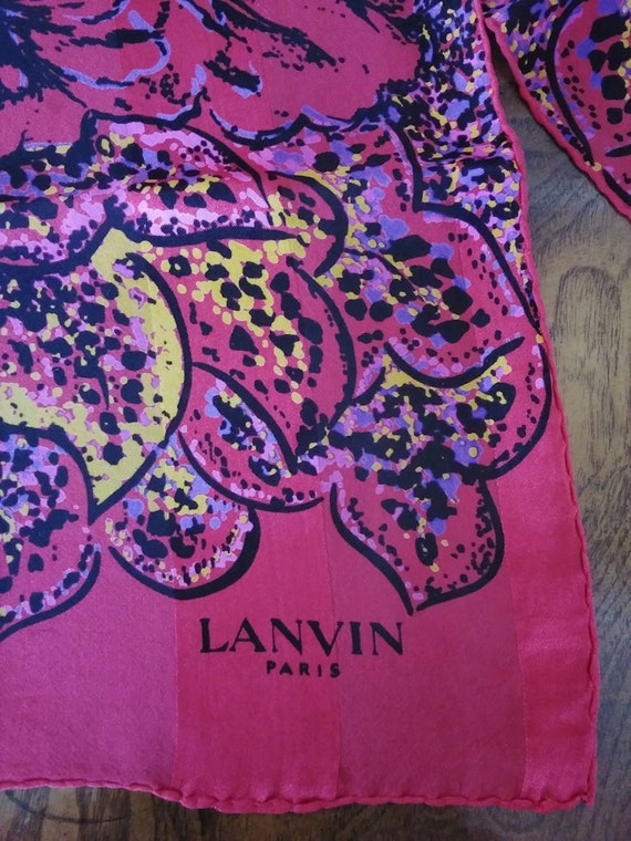 Lanvin silk scarf with bold sizzling florals, 80s… - image 2