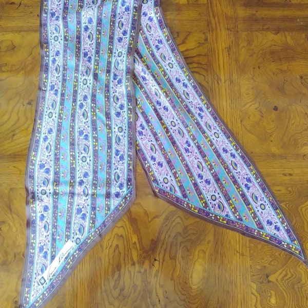Anne Klein silk scarf, skinny scarf, twilly scarf, early 80s // American designer, striped small floral, 1980s, handbag scarf