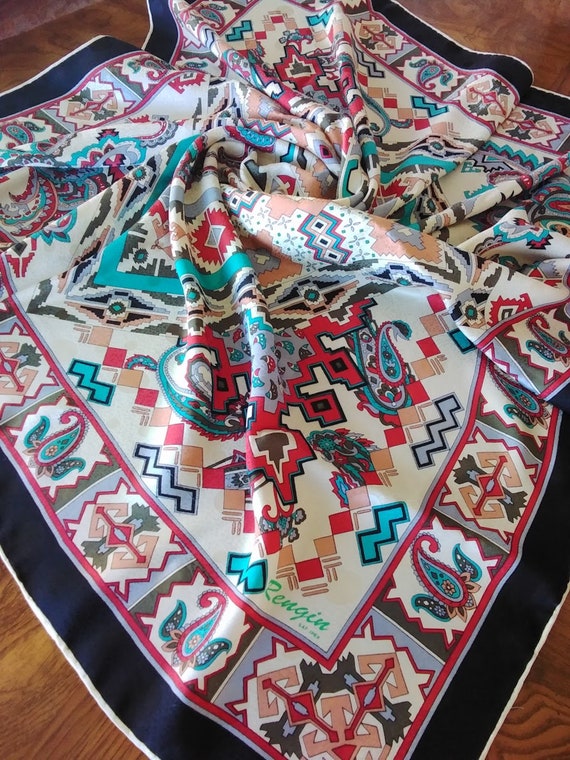 Rengin Saf Ipek large silk charmeuse scarf, 90s //