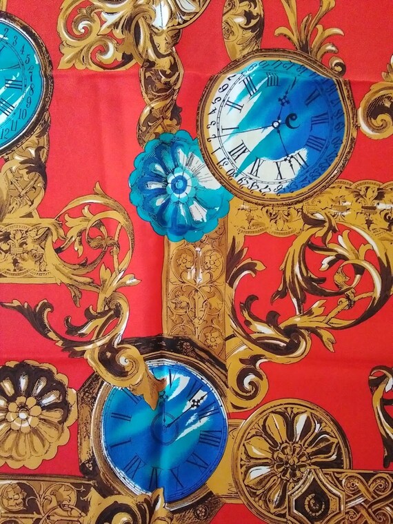 Clock Vintage Scarf Square | Floral Print | Baroque Pattern  Colorful Clock Motif Scarf display picture 1