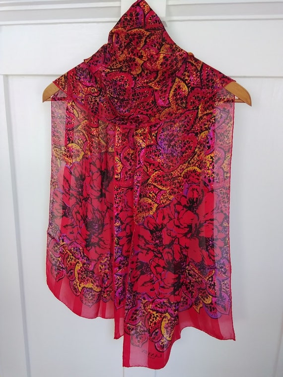 Lanvin silk scarf with bold sizzling florals, 80s… - image 1