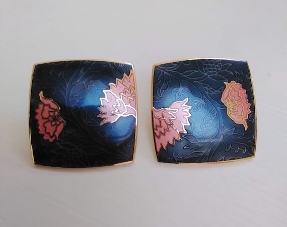 Nuri cloisonné stud earrings, Art Deco style 80s … - image 5