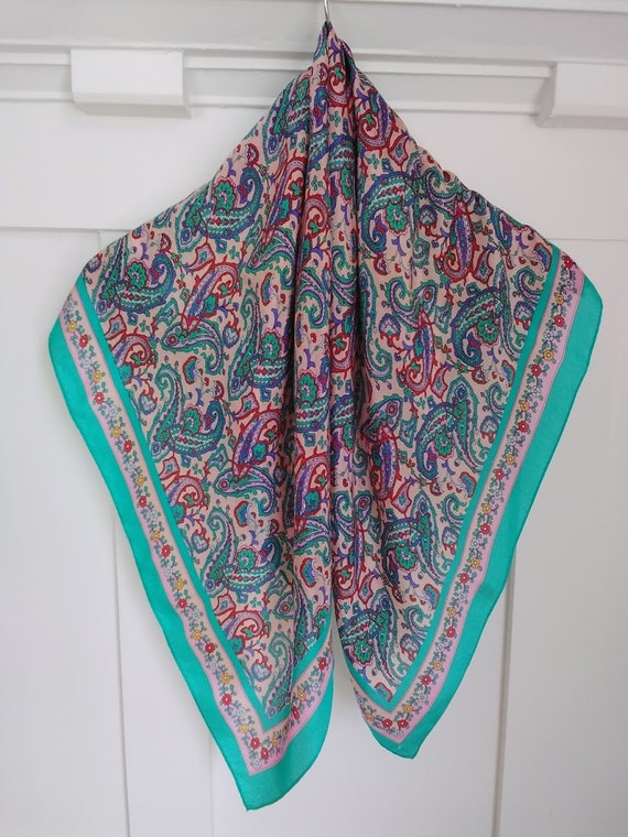 Vivid paisley silk scarf, vintage 80s by Specialt… - image 4