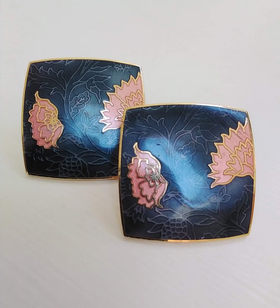 Nuri cloisonné stud earrings, Art Deco style 80s … - image 1