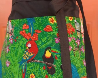 Tropical Birds Waitress/Waiter/Server/Vendor/Teacher/Half/Waist/3 Pocket Apron