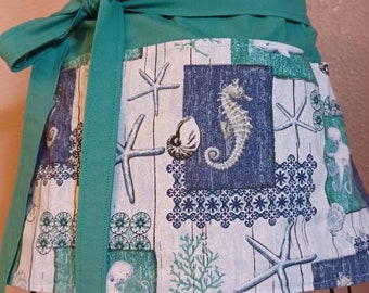 Sea Life 3 Pocket Apron, waitress apron, teacher apron, Vendor apron, waist apron, half apron, server apron