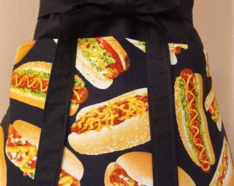 Hot Dog 3 pocket apron,  teacher apron,  server apron,  waitress apron, Vendor apron