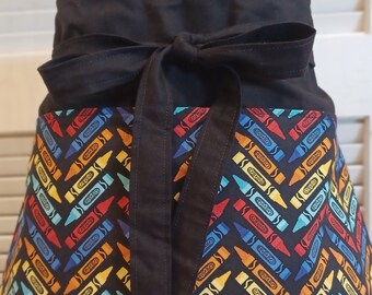 Crayons 3 pocket apron, server apron, waitress apron, teacher apron, Vendor apron, waist apron